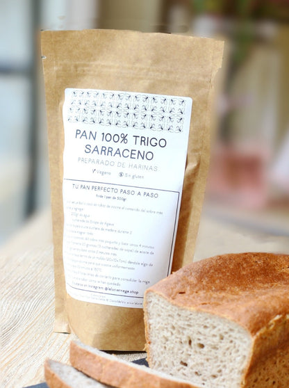 Receta de Pan de Trigo Sarraceno Sin Gluten, sin conservantes y sin lactosa ni proteína de leche para elaborar con un preparado de harinas certificado sin gluten.