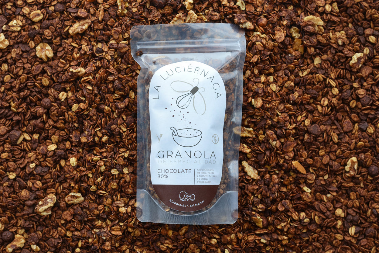 Granola de especialidad de chocolate 80% sin gluten y vegana