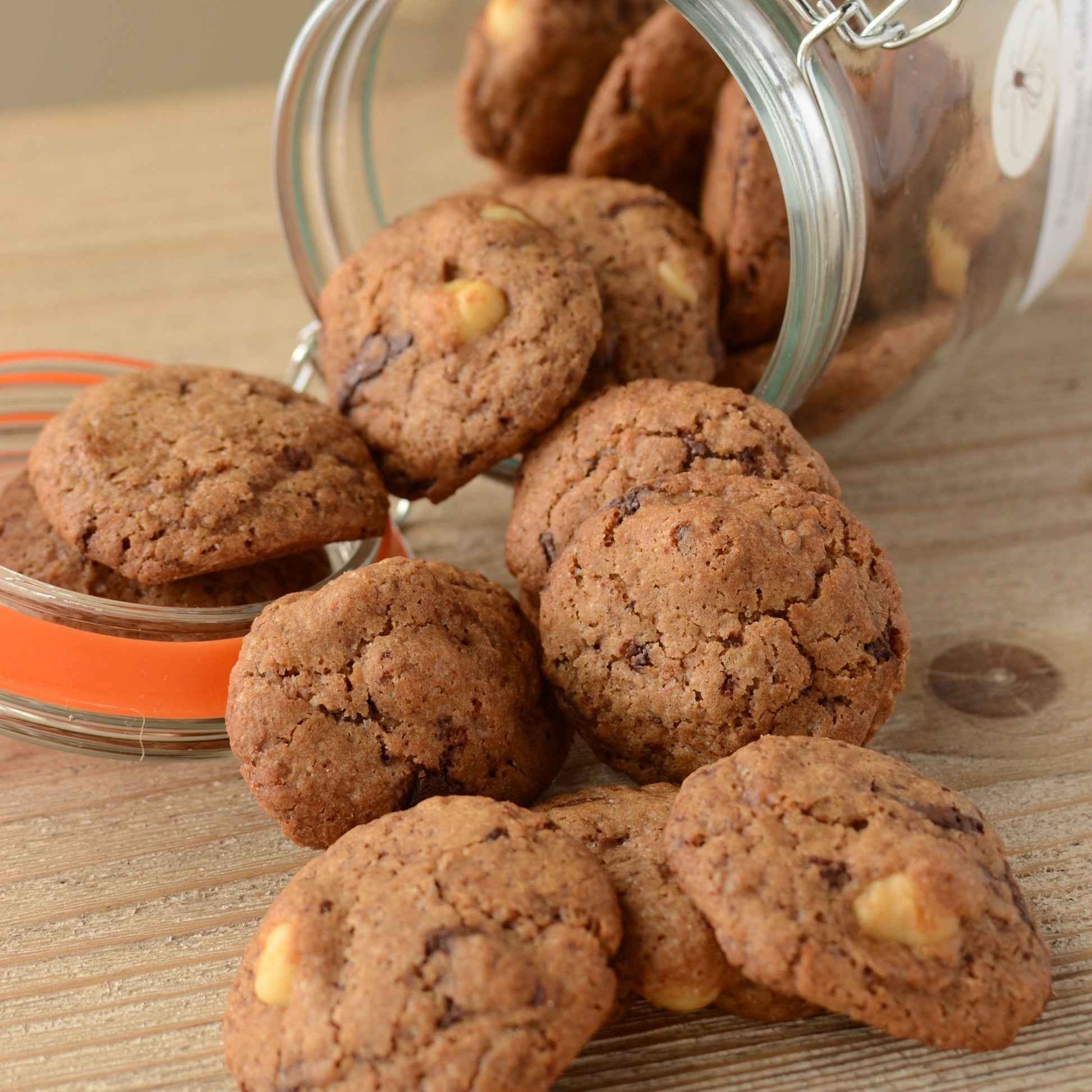 Mini Galletas de chocolate y avellanas veganas y sin gluten para caterings en cumpleaños, o mesas dulces para bodas veganas.